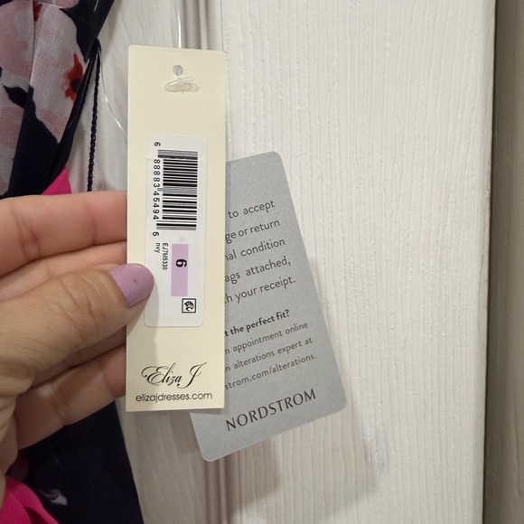 Eliza J NWT Navy and Pink Floral High-Low Maxi Dress with pink sash size 6 - Picture 4 of 14